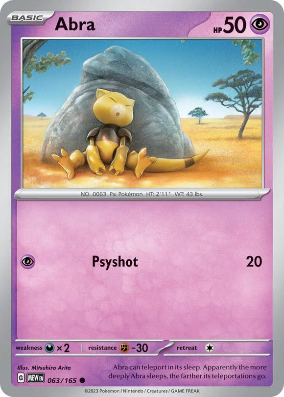 Pokemon Single Card - Scarlet & Violet 151 - 063/165 Abra Common Pack Fresh