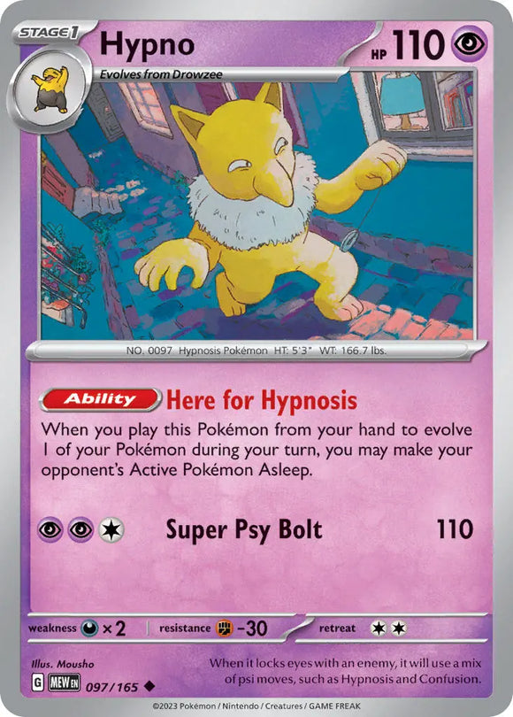 Pokemon Single Card - Scarlet & Violet 151 - 097/165 Hypno Uncommon Pack Fresh