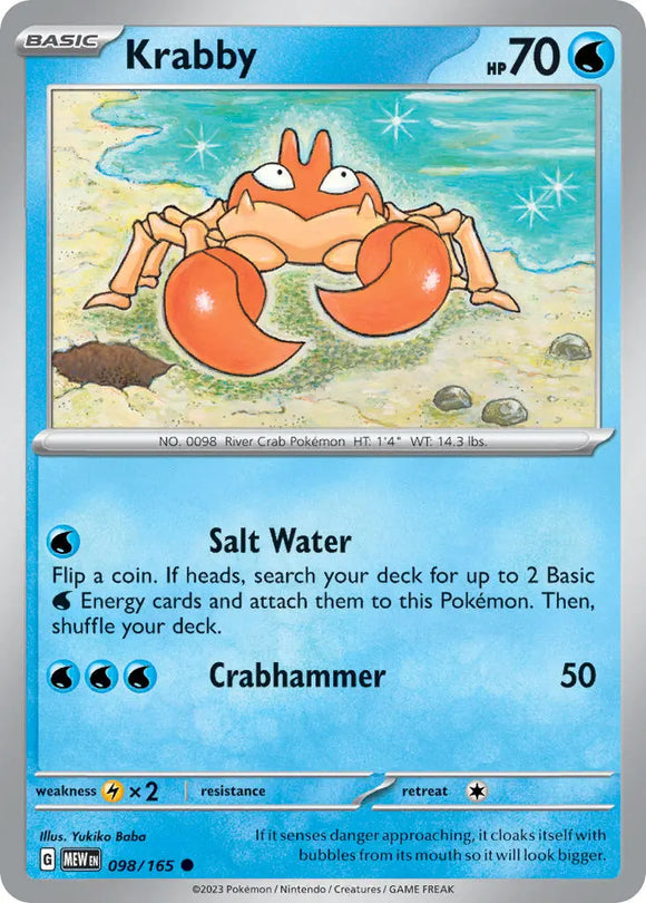 Pokemon Single Card - Scarlet & Violet 151 - 098/165 Krabby Common Pack Fresh