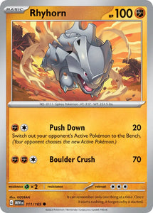 Pokemon Single Card - Scarlet & Violet 151 - 111/165 Rhyhorn Common Pack Fresh