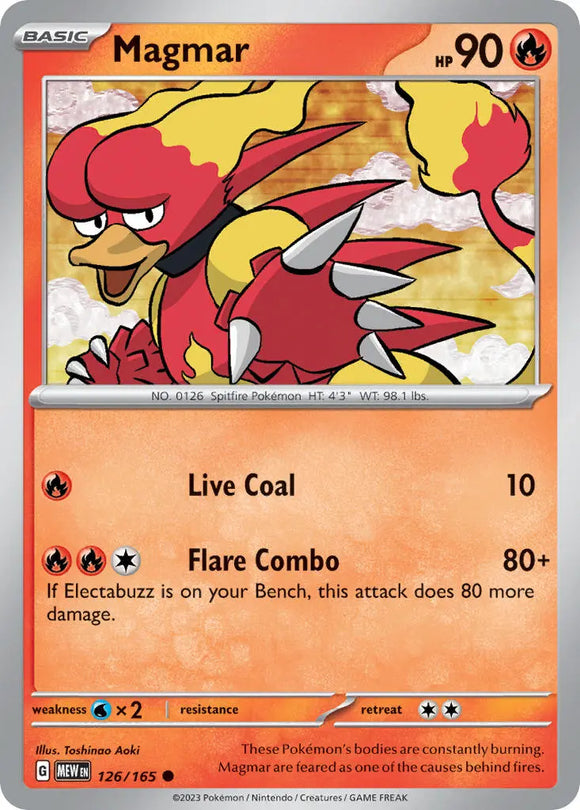 Pokemon Single Card - Scarlet & Violet 151 - 126/165 Magmar Common Pack Fresh