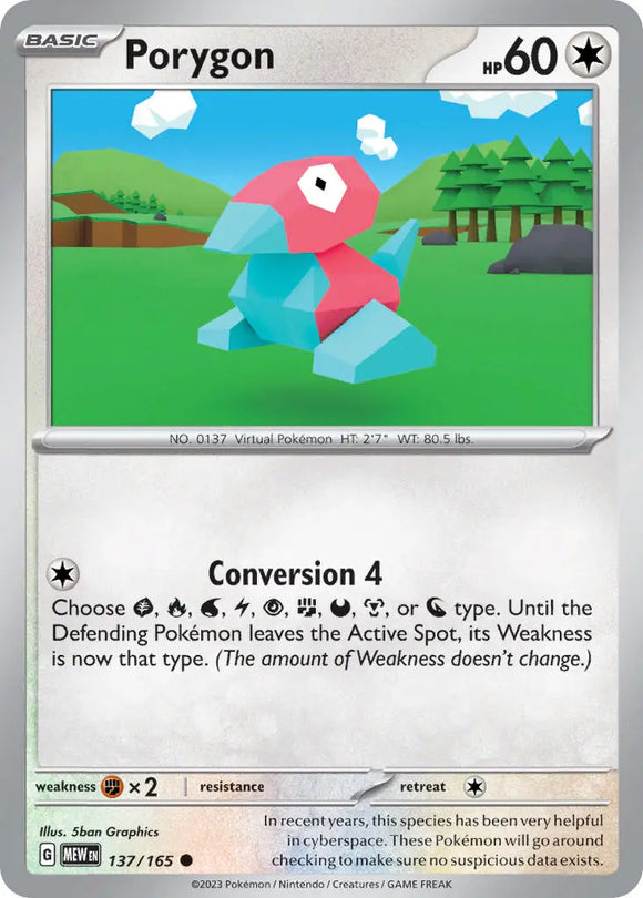 Pokemon Single Card - Scarlet & Violet 151 - 137/165 Porygon Common Pack Fresh