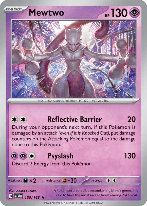 Pokemon Single Card - Scarlet & Violet 151 - 150/165 Mewtwo Holo Rare Pack Fresh