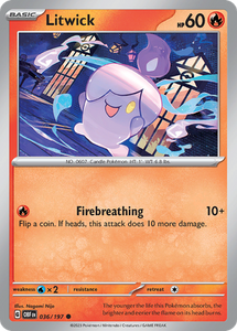 Pokemon Single Card - Scarlet & Violet Obsidian Flames 036/197 Litwick Common Pack Fresh