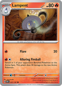 Pokemon Single Card - Scarlet & Violet Obsidian Flames 037/197 Lampent Common Pack Fresh