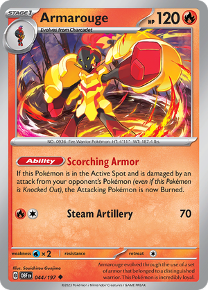 Pokemon Single Card - Scarlet & Violet Obsidian Flames 044/197 Armarouge Uncommon Pack Fresh