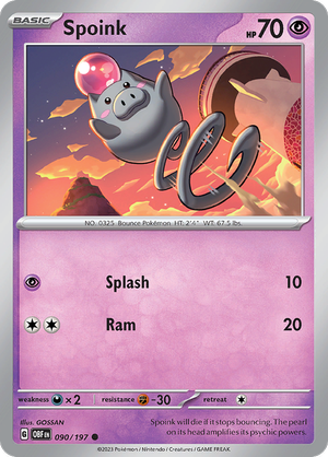 Pokemon Single Card - Scarlet & Violet Obsidian Flames 090/197 Spoink Common Pack Fresh