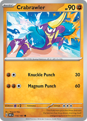 Pokemon Single Card - Scarlet & Violet Obsidian Flames 114/197 Crabrawler Common Pack Fresh