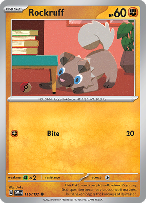 Pokemon Single Card - Scarlet & Violet Obsidian Flames 116/197 Rockruff Common Pack Fresh