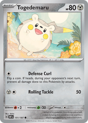 Pokemon Single Card - Scarlet & Violet Obsidian Flames 151/197 Togedemaru Common Pack Fresh