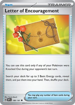 Pokemon Single Card - Scarlet & Violet Obsidian Flames 189/197 Letter of Encouragement Uncommon Pack Fresh