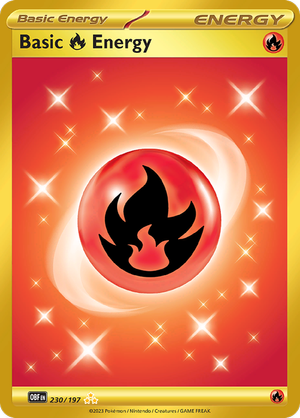 Pokemon Single Card - Scarlet & Violet Obsidian Flames 230/197 Basic Fire Energy Gold Full Art Pack Fresh