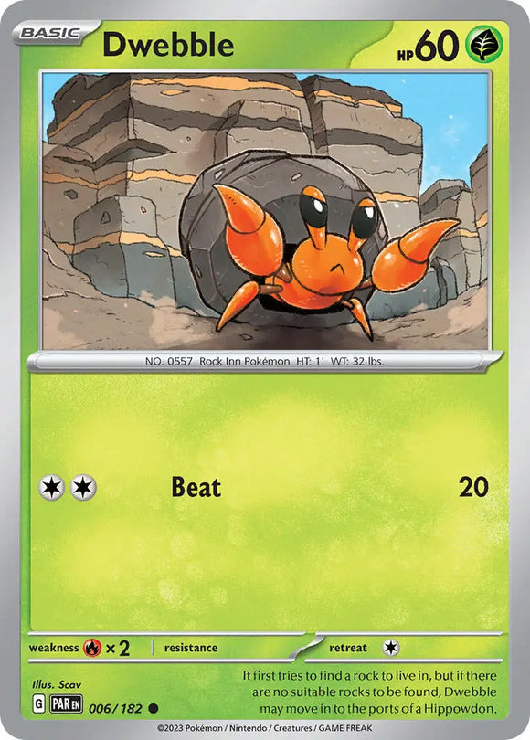 Pokemon Single Card - Scarlet & Violet Paradox Rift - 006/182 Dwebble Common Pack Fresh