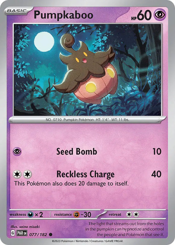 Pokemon Single Card - Scarlet & Violet Paradox Rift - 077/182 Pumpkaboo Common Pack Fresh
