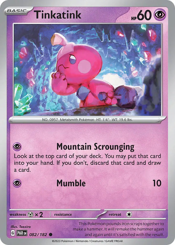 Pokemon Single Card - Scarlet & Violet Paradox Rift - 082/182 Tinkatink Common Pack Fresh