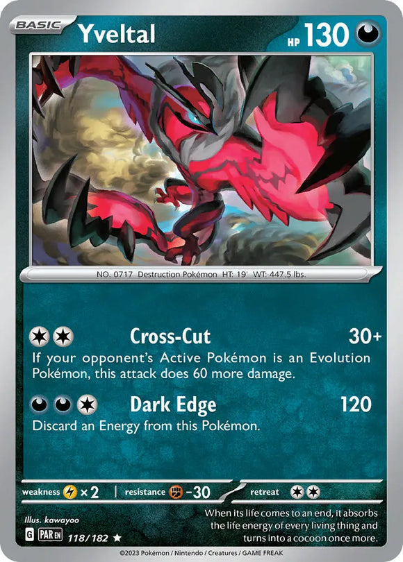 Pokemon Single Card - Scarlet & Violet Paradox Rift - 118/182 Yveltal Rare Holo Pack Fresh