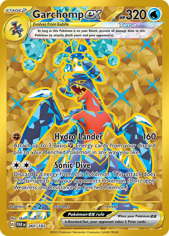 Pokemon Single Card - Scarlet & Violet Paradox Rift - 260/182 Garchomp ex Hyper Rare Gold Pack Fresh