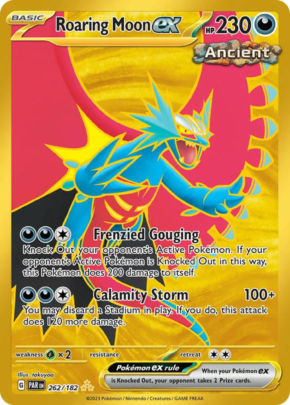 Pokemon Single Card - Scarlet & Violet Paradox Rift - 262/182 Roaring Moon ex Hyper Rare Gold Pack Fresh