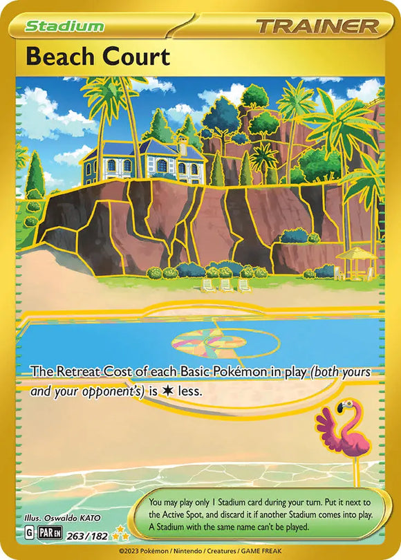 Pokemon Single Card - Scarlet & Violet Paradox Rift - 263/182 Beach Court Hyper Rare Gold Pack Fresh