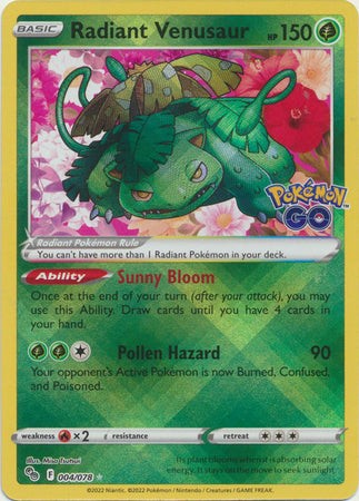 Pokemon Single Card - Pokemon GO 004/078 Radiant Venusaur Holo Rare Pack Fresh