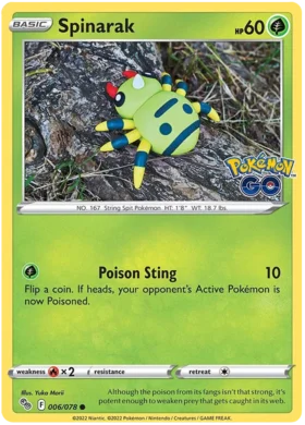 Pokemon Single Card - Pokemon GO 006/078 Spinarak Common Pack Fresh