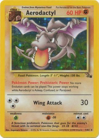 Pokemon Single Card - Fossil Set 01/62 Aerodactyl Rare Holo Light Play Condition