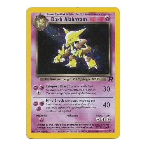 Pokemon Single Card - Team Rocket 01/82 Dark Alakazam Holo Light Play Condition