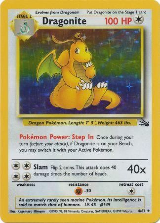 Pokemon Single Card - Fossil Set 04/62 Dragonite Rare Holo Near Mint