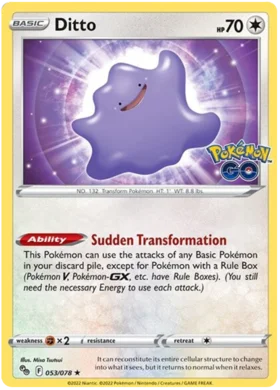 Pokemon Single Card - Pokemon GO 053/078 Ditto Holo Rare Pack Fresh