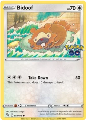 Pokemon Single Card - Pokemon GO 059/078 Bidoof Common Pack Fresh