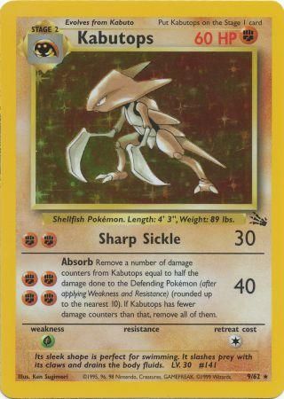 Pokemon Single Card - Fossil Set 09/62 Kabutops Rare Holo Med Play