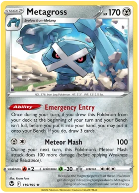 Pokemon Single Card - Silver Tempest 119/195 Metagross Holo Rare Pack Fresh