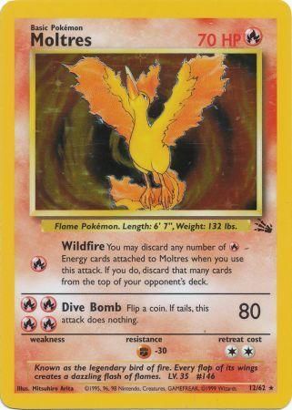 Pokemon Single Card - Fossil Set 12/62 Moltres Rare Holo Near Mint