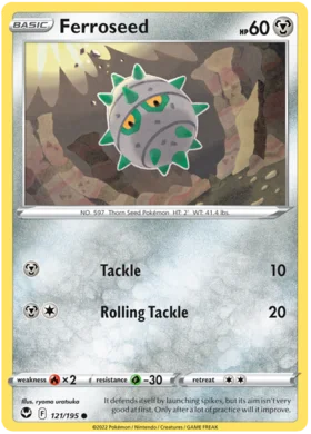 Pokemon Single Card - Silver Tempest 121/195 Ferroseed Common Pack Fresh