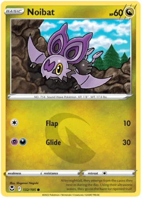 Pokemon Single Card - Silver Tempest 132/195 Noibat Common Pack Fresh