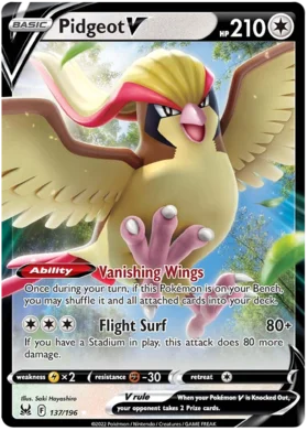 Pokemon Single Card - Lost Origin 137/196 Pidgeot V Pack Fresh