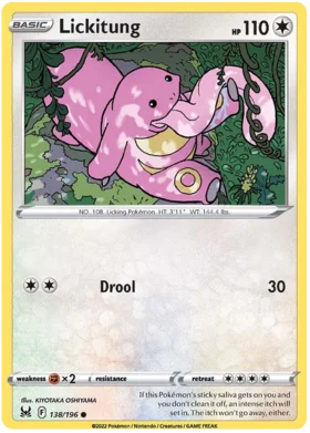 Pokemon Single Card - Lost Origin 138/196 Lickitung Common Pack Fresh