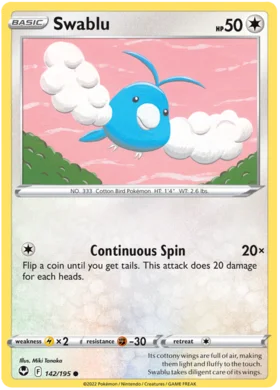 Pokemon Single Card - Silver Tempest 142/195 Swablu Common Pack Fresh