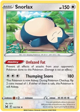 Pokemon Single Card - Lost Origin 143/196 Snorlax Holo Rare Pack Fresh