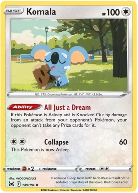 Pokemon Single Card - Lost Origin 149/196 Komala Uncommon Pack Fresh