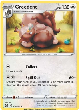 Pokemon Single Card - Lost Origin 151/196 Greedent Rare Pack Fresh