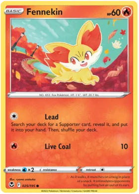 Pokemon Single Card - Silver Tempest 025/195 Fennekin Common Pack Fresh