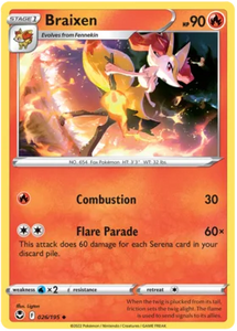 Pokemon Single Card - Silver Tempest 026/195 Braixen Uncommon Pack Fresh