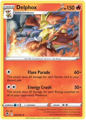 Pokemon Single Card - Silver Tempest 027/195 Delphox Rare Pack Fresh