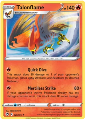 Pokemon Single Card - Silver Tempest 029/195 Talonflame Rare Pack Fresh