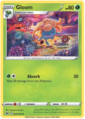 Pokemon Single Card - Lost Origin 002/196 Gloom Uncommon Pack Fresh