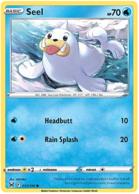 Pokemon Single Card - Lost Origin 033/196 Seel Common Pack Fresh