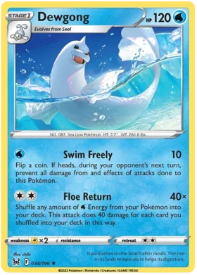 Pokemon Single Card - Lost Origin 034/196 Dewgong Rare Pack Fresh