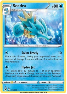 Pokemon Single Card - Lost Origin 036/196 Seadra Uncommon Pack Fresh