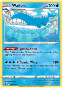 Pokemon Single Card - Silver Tempest 038/195 Wailord Uncommon Pack Fresh